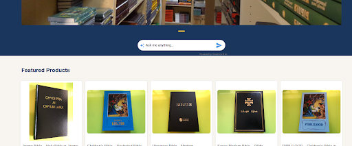screenshot of bible in my language home page with the AI display search bar in the middle of the page
