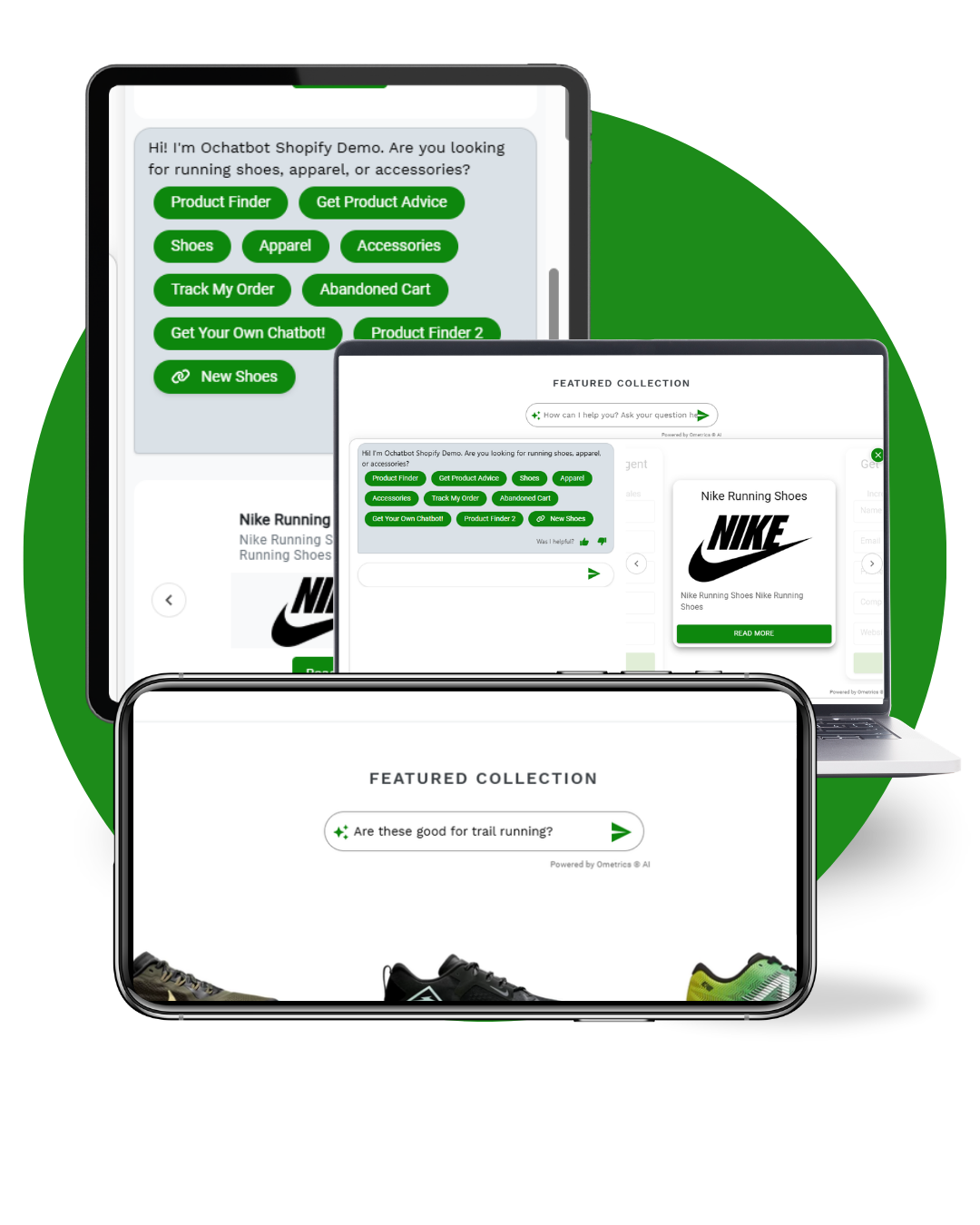 3 product mockups of ochatbot